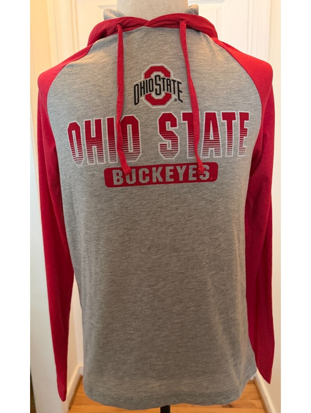 Colosseum Ohio St. Buckeyes Lightweight Hoodie Mens Small Red Gray Raglan NWT